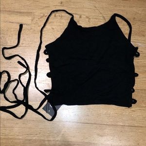 backless black cropped top